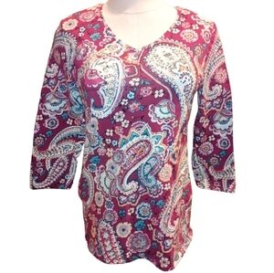 Chico's 3/4 Sleeve V-neck Paisley Top Size 0 (US Size S)